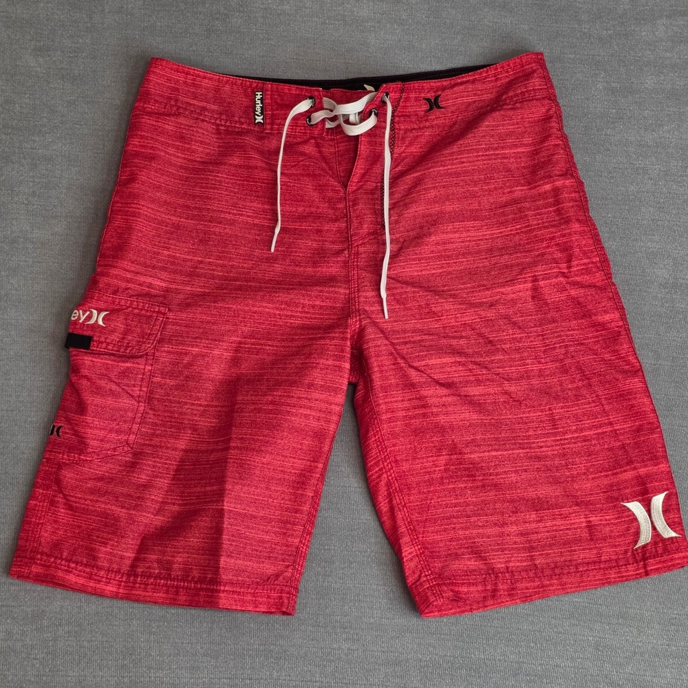 Hurley Board Shorts Mens 32 Red Phantom Stretch Cargo Swim Trunks Surfwear